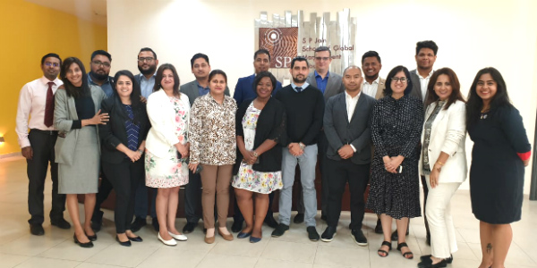 Ms. Lakshmi Raman, Registrar & Director Administration (Dubai Campus) – SP Jain, Mr. Marko Selaković, Director – Institutional Development and Student Recruitment at SP Jain, and other staff members along with agents at the Annual Agents’ Meet at the Dubai campus