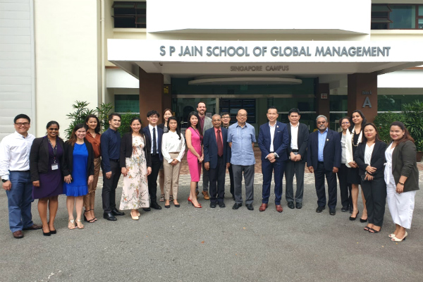 His Excellency Mr Joseph Del Mar Yap (centre, in light blue) with Embassy officials and Dr John Fong, CEO & Head of Campus (Singapore) – SP Jain, as well as staff and students of SP Jain